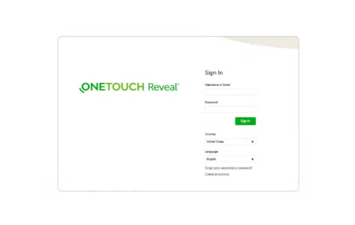 Sign In screen visuals for OneTouch Reveal® Clinic Account